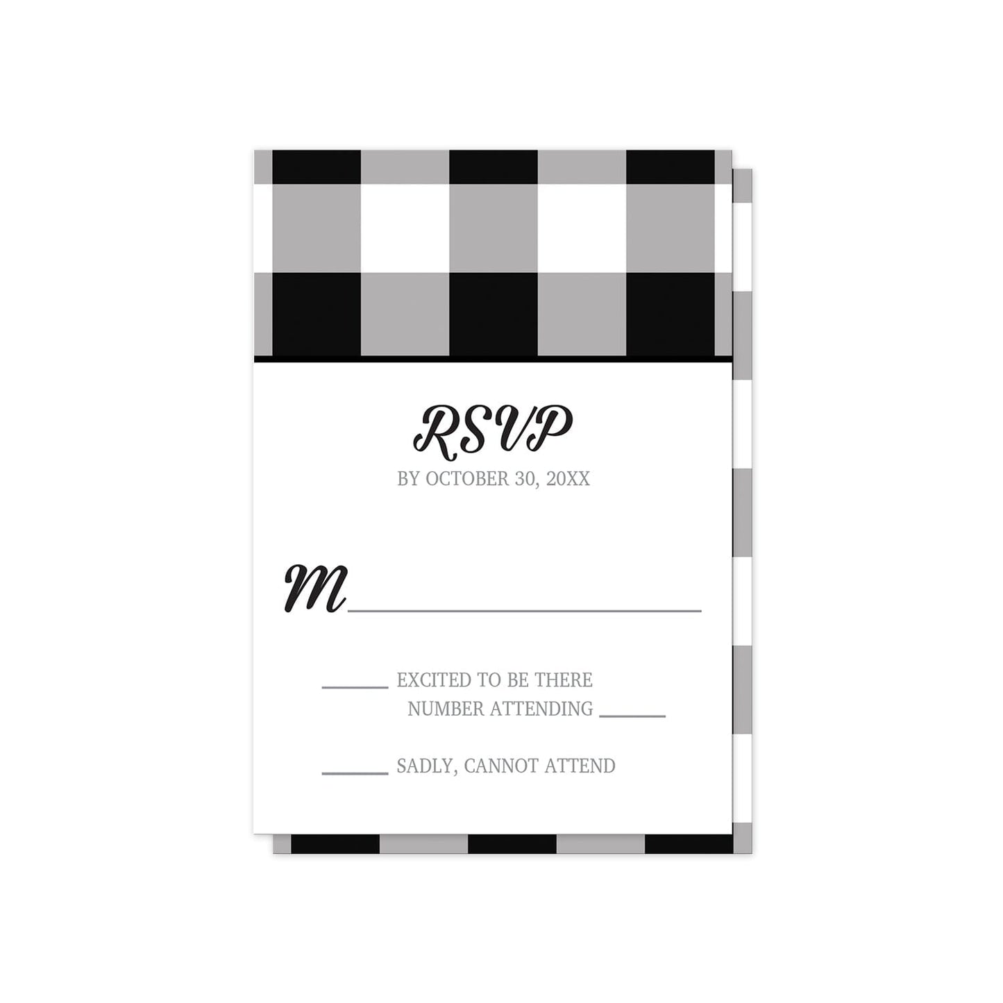 Black and White Buffalo Plaid I Do BBQ RSVP Cards at Artistically Invited.