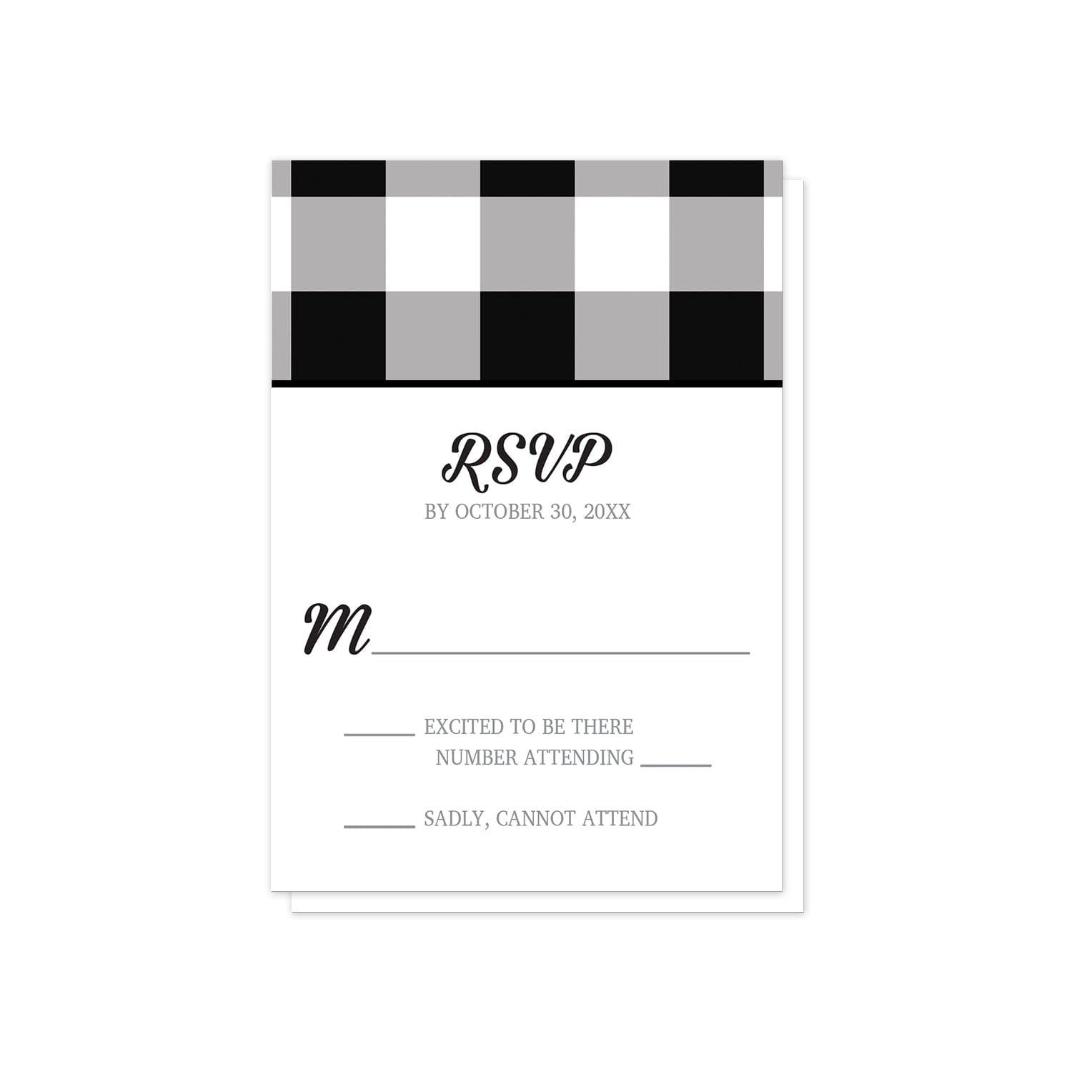 Black and White Buffalo Plaid RSVP Cards at Artistically Invited.