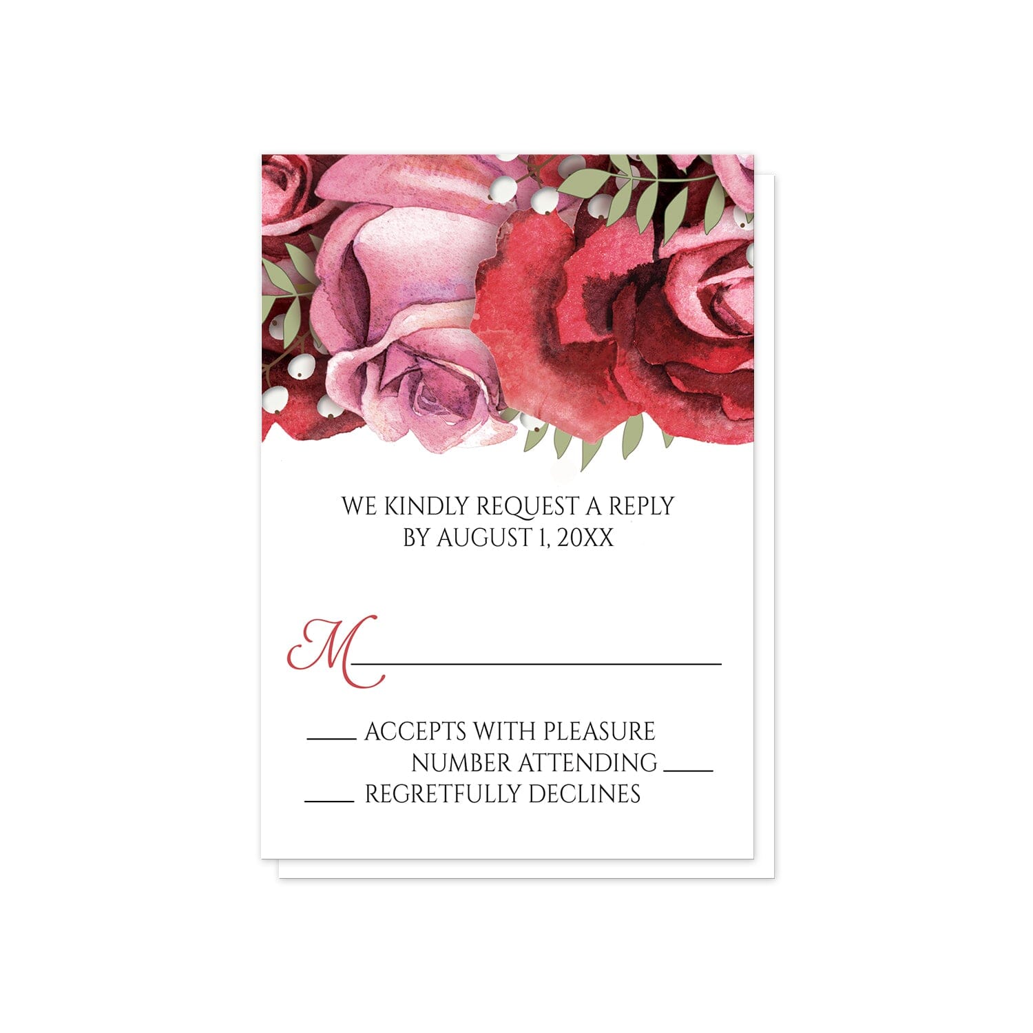 Burgundy Red Pink Rose RSVP Cards at Artistically Invited.