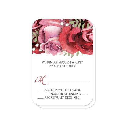 Burgundy Red Pink Rose RSVP Cards (with rounded corners) at Artistically Invited.