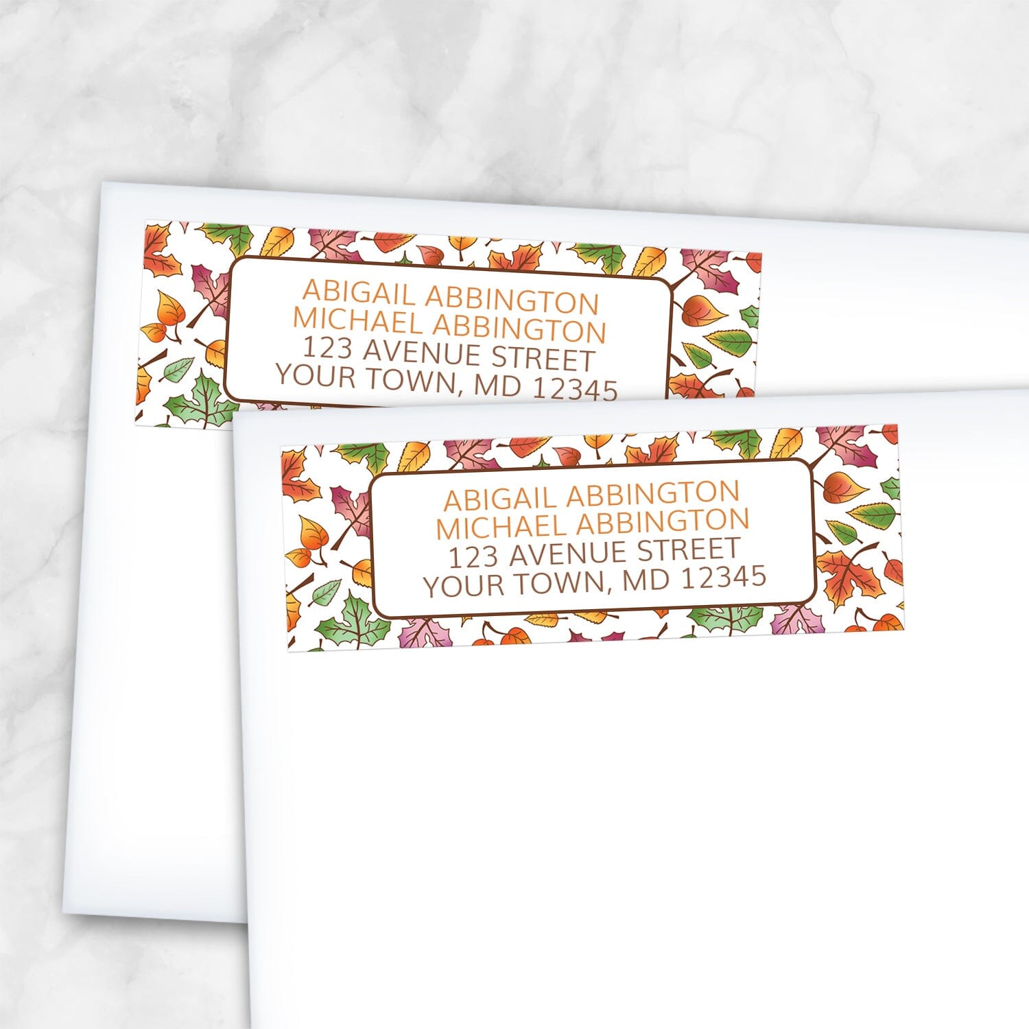 2 Changing Leaves Fall Address Labels shown on white envelopes