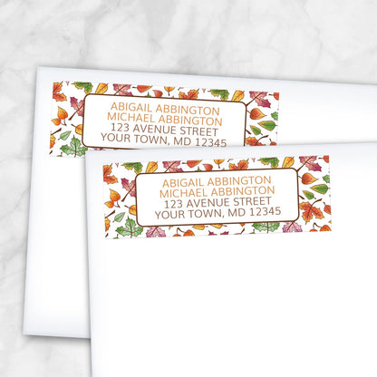 2 Changing Leaves Fall Address Labels shown on white envelopes