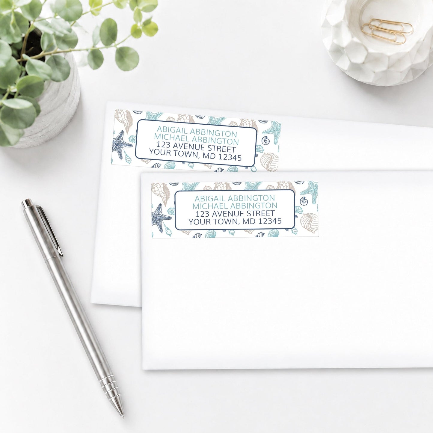 Coastal Seashell Pattern Address Labels
