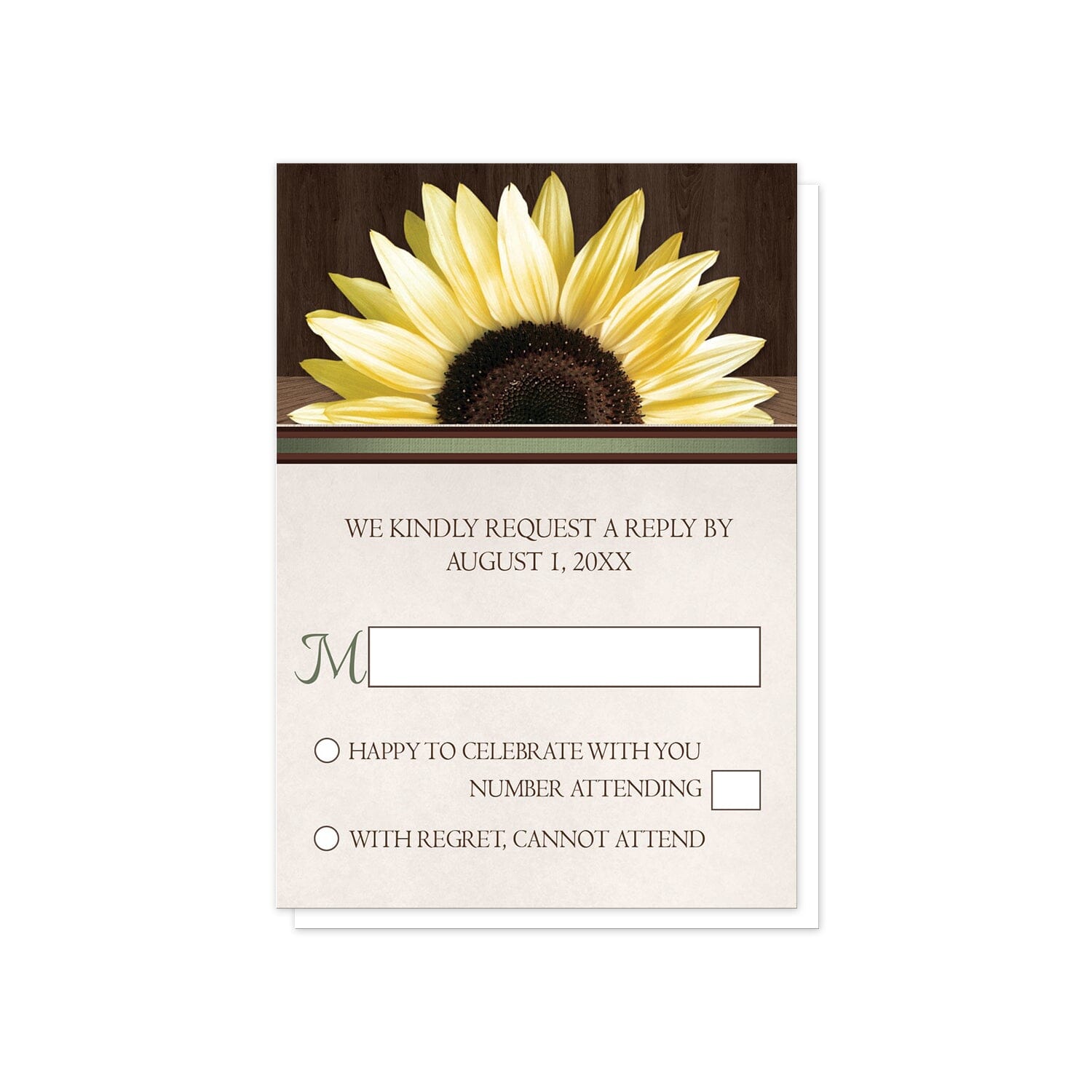 Country Sunflower Over Wood Rustic RSVP Cards at Artistically Invited.
