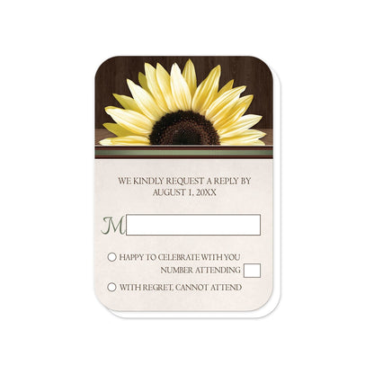 Country Sunflower Over Wood Rustic RSVP Cards (with rounded corners) at Artistically Invited.