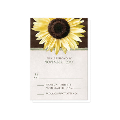 Country Sunflower Wood Brown Green RSVP Cards at Artistically Invited.