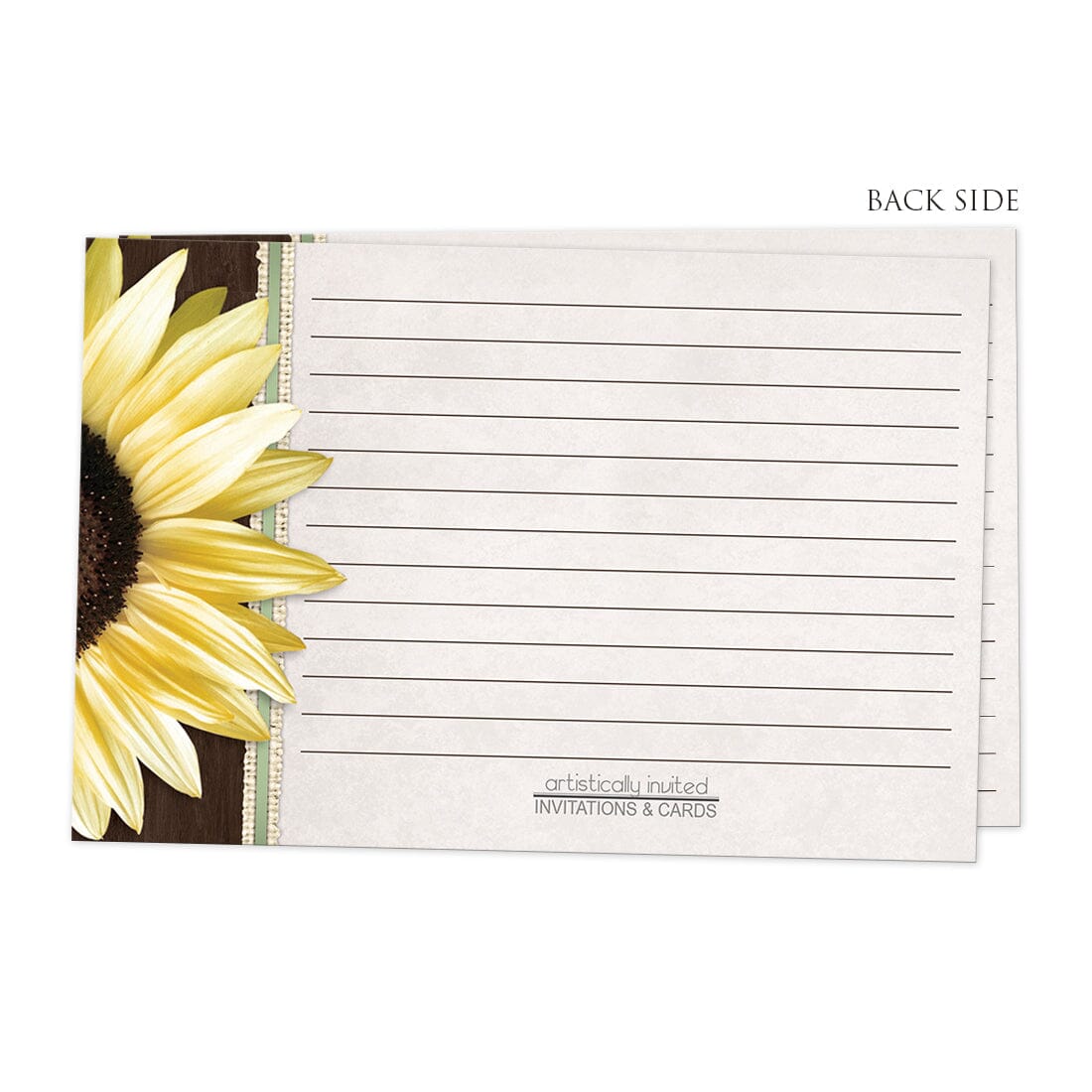 Back side of the Country Sunflower Wood Brown Green Recipe Cards