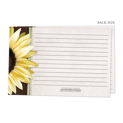 Back side of the Country Sunflower Wood Brown Green Recipe Cards