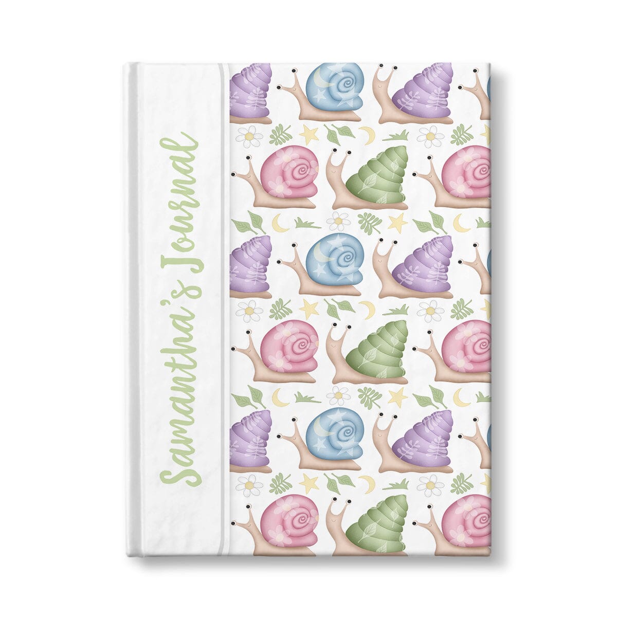 Personalized Cute Snails Journal with green personalization at Artistically Invited.