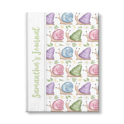 Personalized Cute Snails Journal with green personalization at Artistically Invited.
