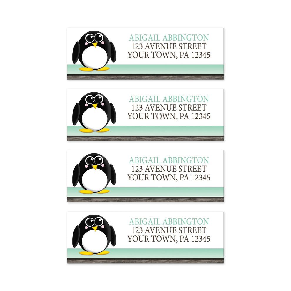 Cute Penguin Mint Green Rustic Address Labels – Artistically Invited