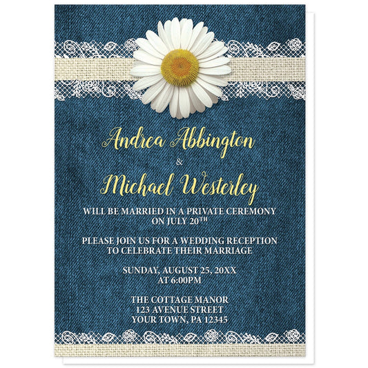 Daisy Burlap and Lace Denim Reception Only Invitations at Artistically Invited.
