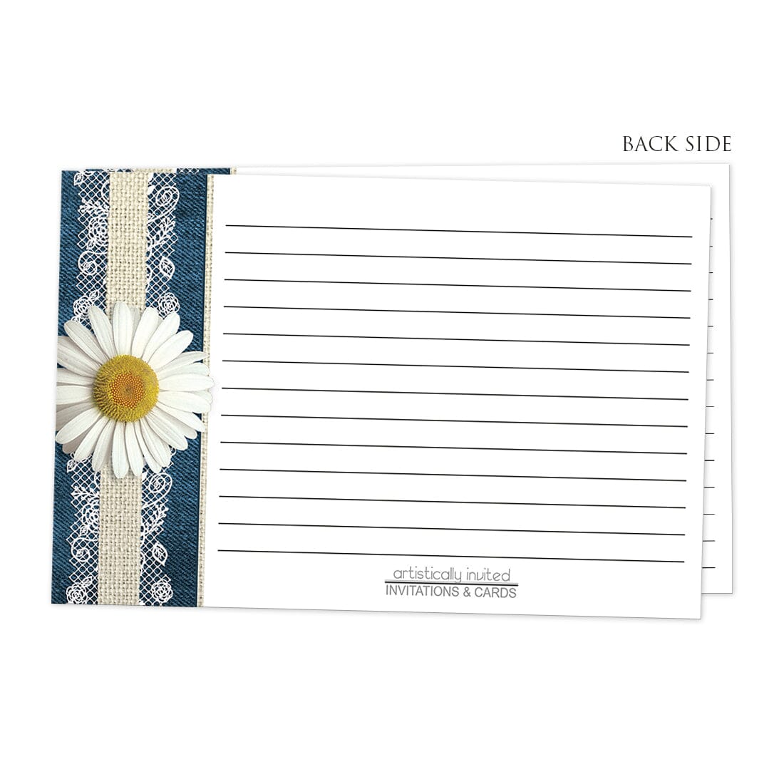 Back side of the Daisy Burlap and Lace Denim Recipe Cards