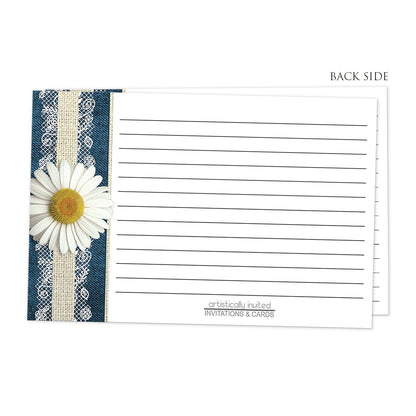 Back side of the Daisy Burlap and Lace Denim Recipe Cards