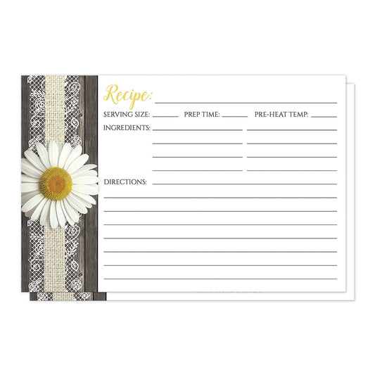 Front side of the Daisy Burlap and Lace Wood Recipe Cards