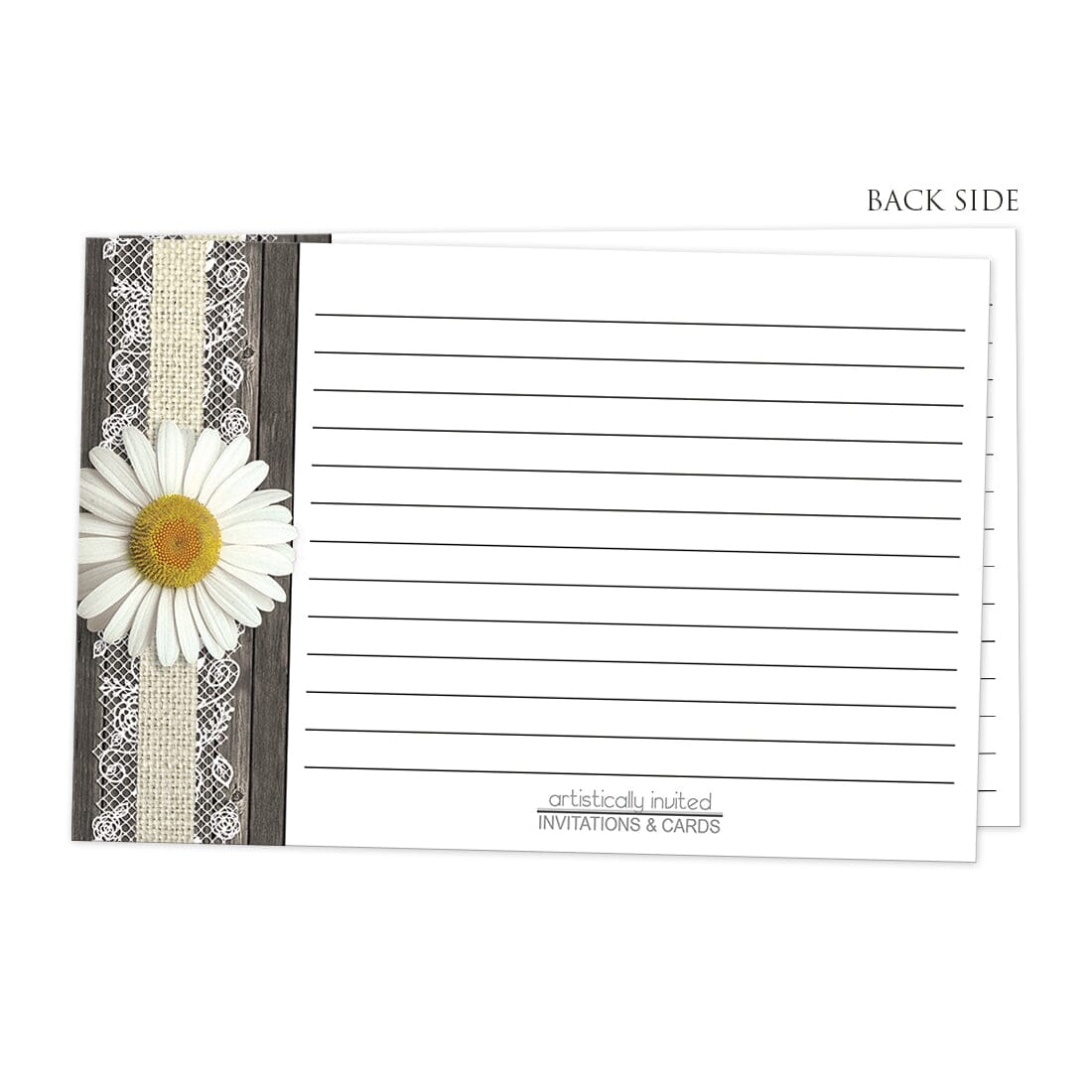 Back side of the Daisy Burlap and Lace Wood Recipe Cards