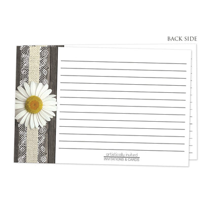 Back side of the Daisy Burlap and Lace Wood Recipe Cards