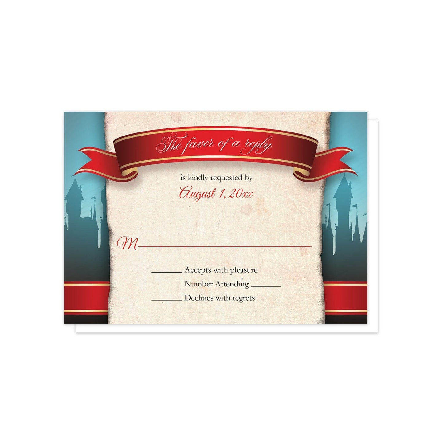 Fairytale Castle Red Once Upon a Time RSVP Cards at Artistically Invited.