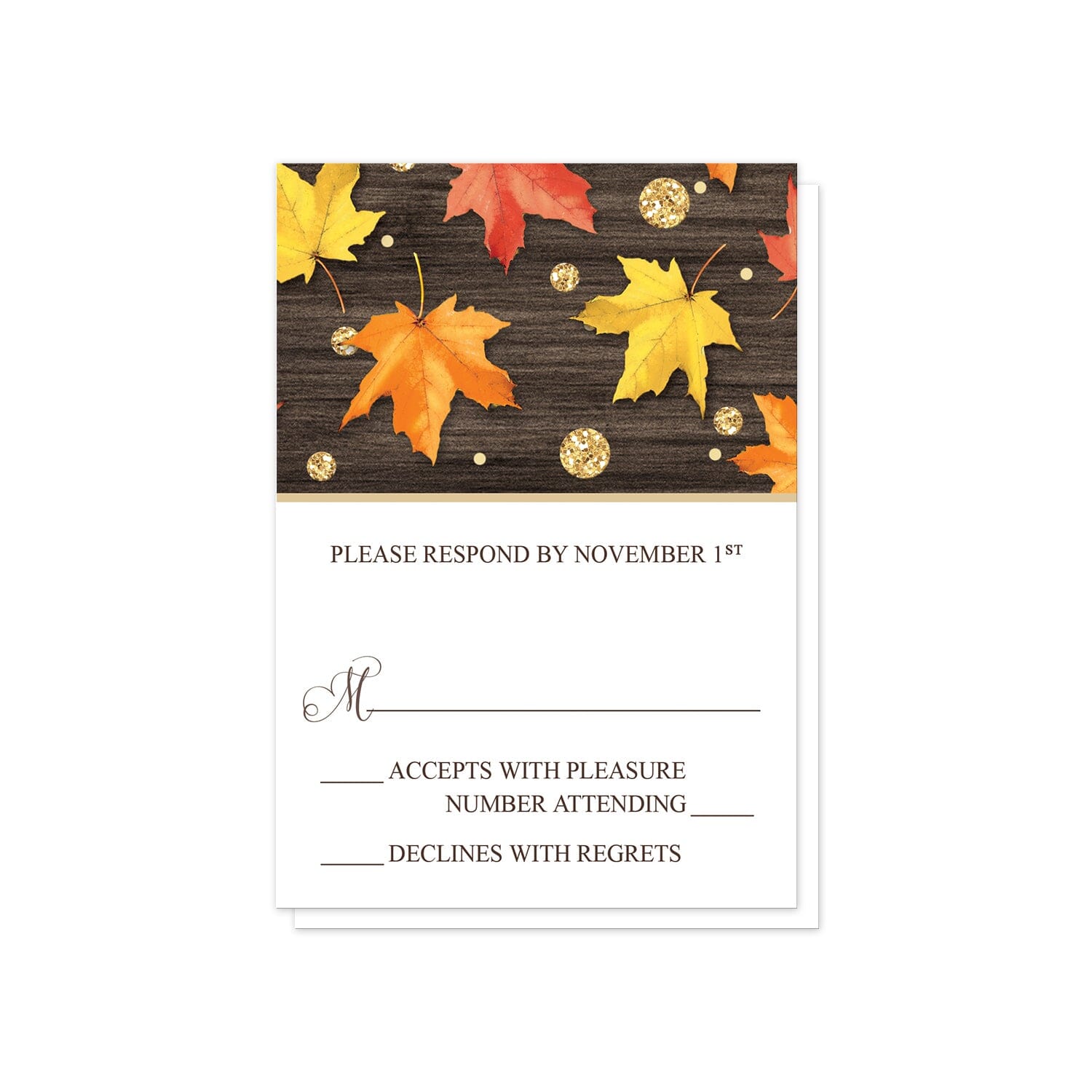 Falling Leaves with Gold Autumn RSVP Cards at Artistically Invited.