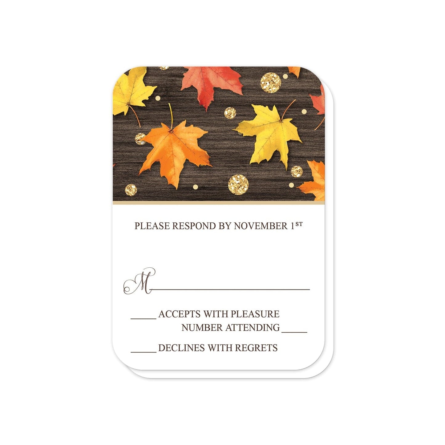 Falling Leaves with Gold Autumn RSVP Cards (with rounded corners) at Artistically Invited.
