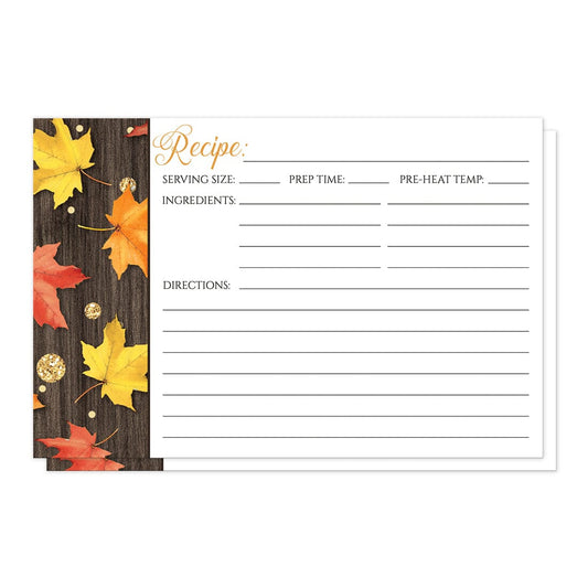 Front side of the Falling Leaves with Gold Autumn Recipe Cards