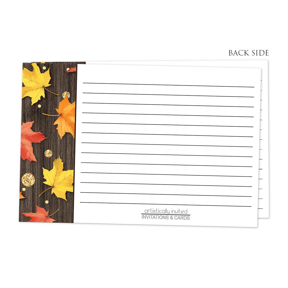 Back side of the Falling Leaves with Gold Autumn Recipe Cards
