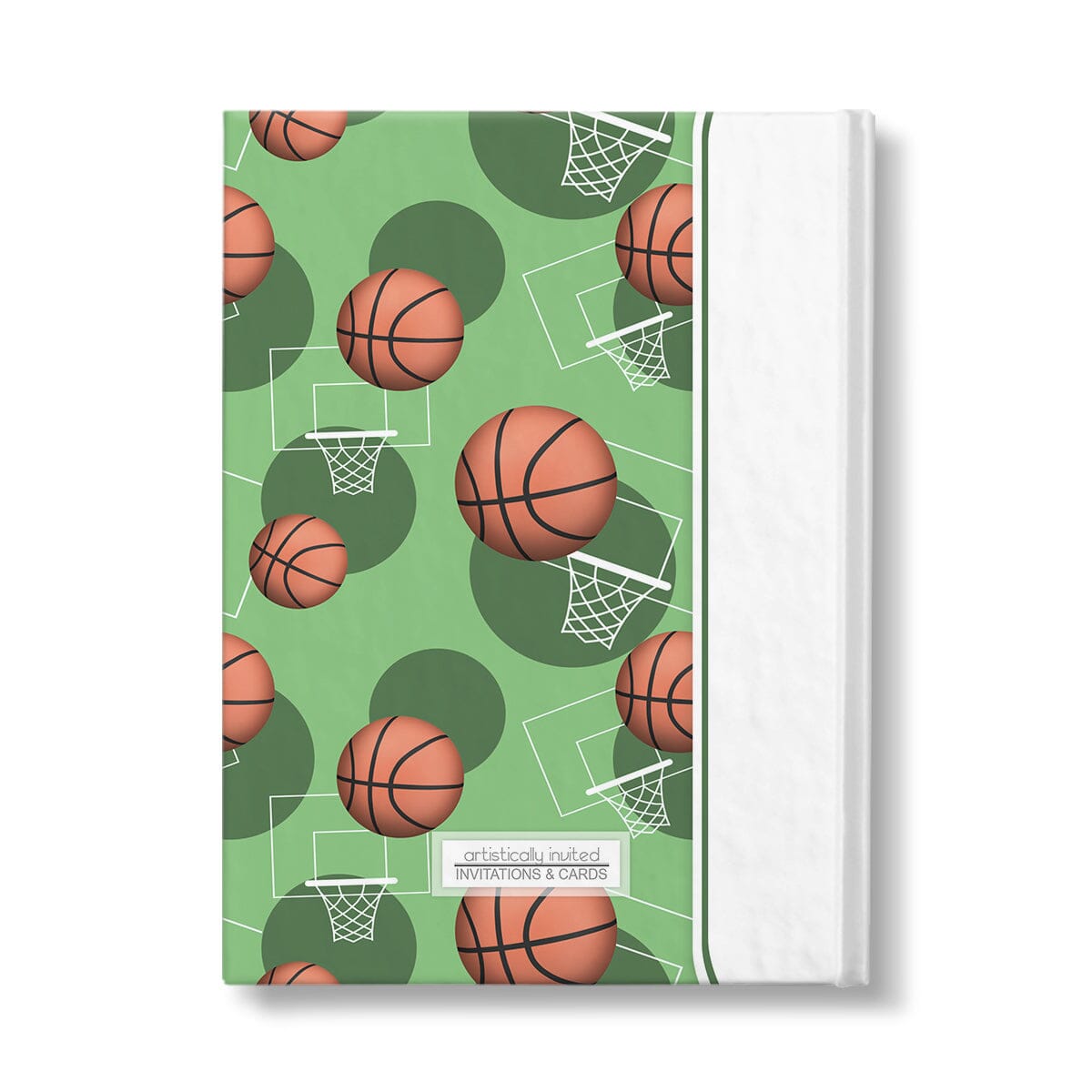 Personalized Green Basketball Journal at Artistically Invited. Back side of the book.