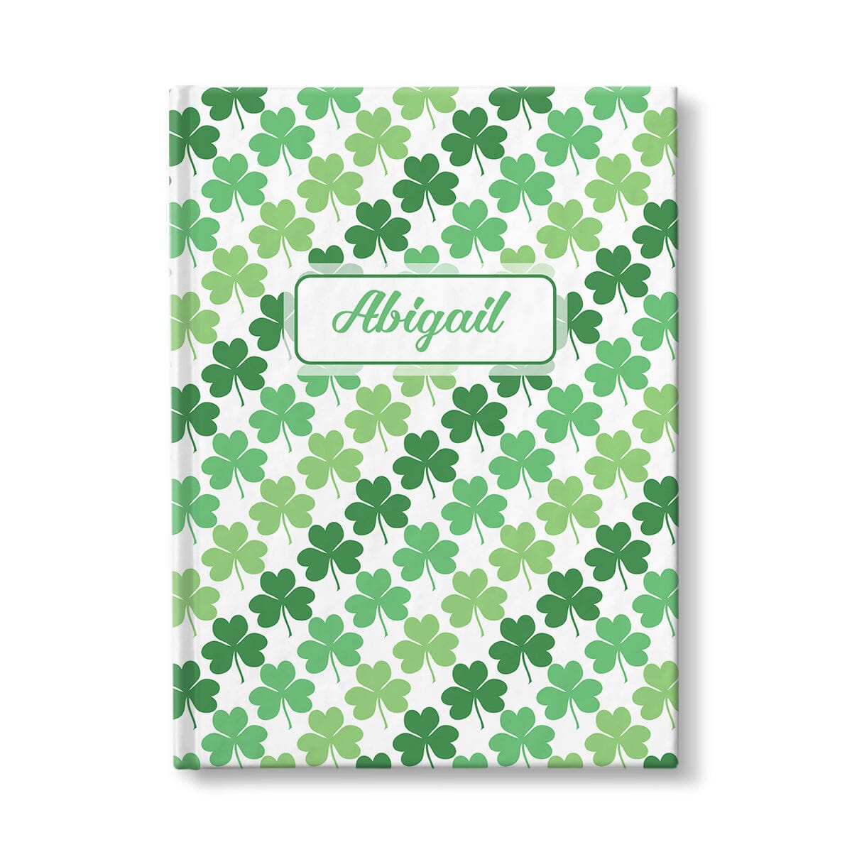 Personalized Green Clovers Pattern Journal at Artistically Invited.