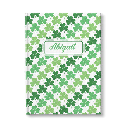 Personalized Green Clovers Pattern Journal at Artistically Invited.