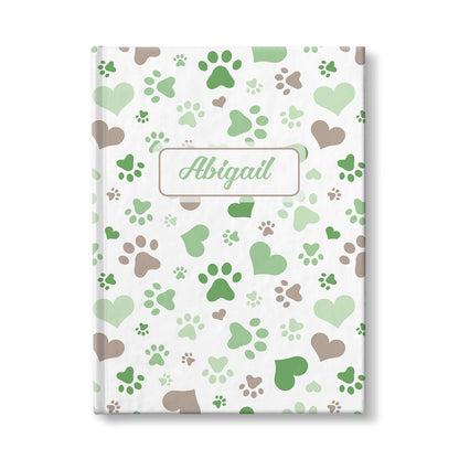 Personalized Green Hearts and Paw Prints Journal at Artistically Invited.