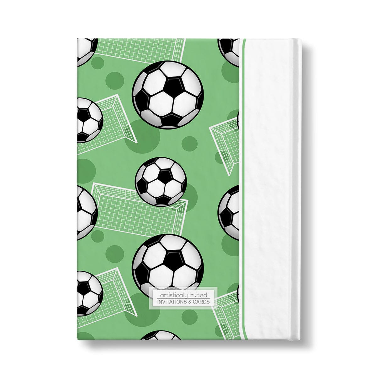 Personalized Green Soccer Journal at Artistically Invited. Back side of book.