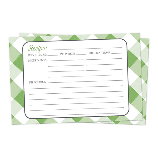 Front side of the Green Gingham Recipe Cards
