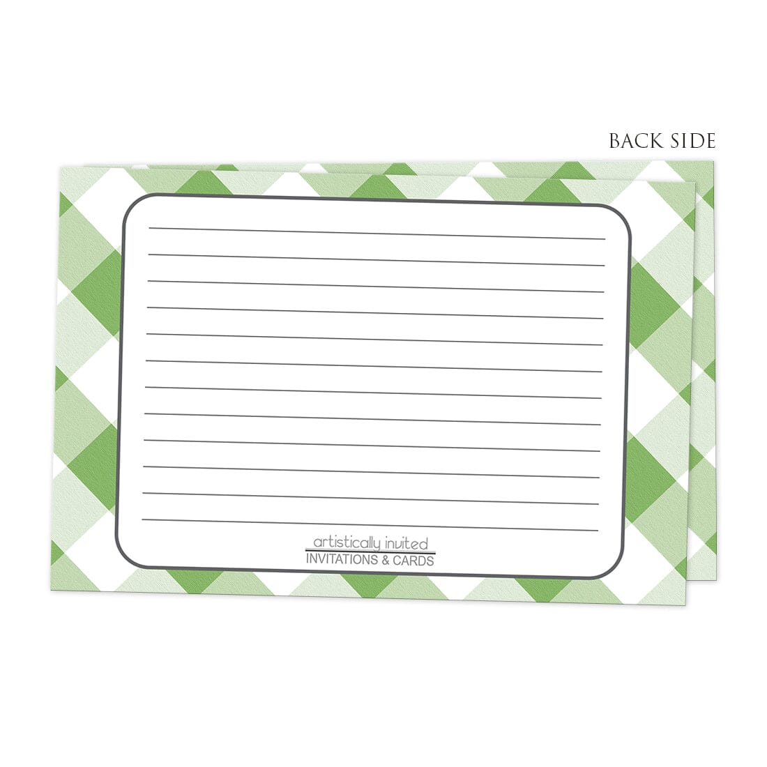 Back side of the Green Gingham Recipe Cards