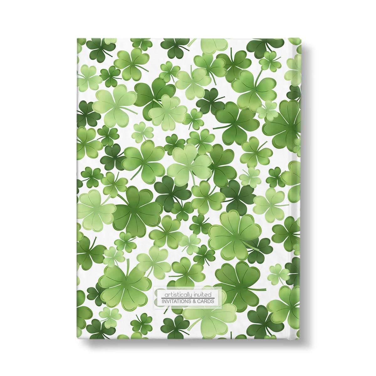 Personalized Green Shamrocks Gnome Journal at Artistically Invited. Back side of the book.