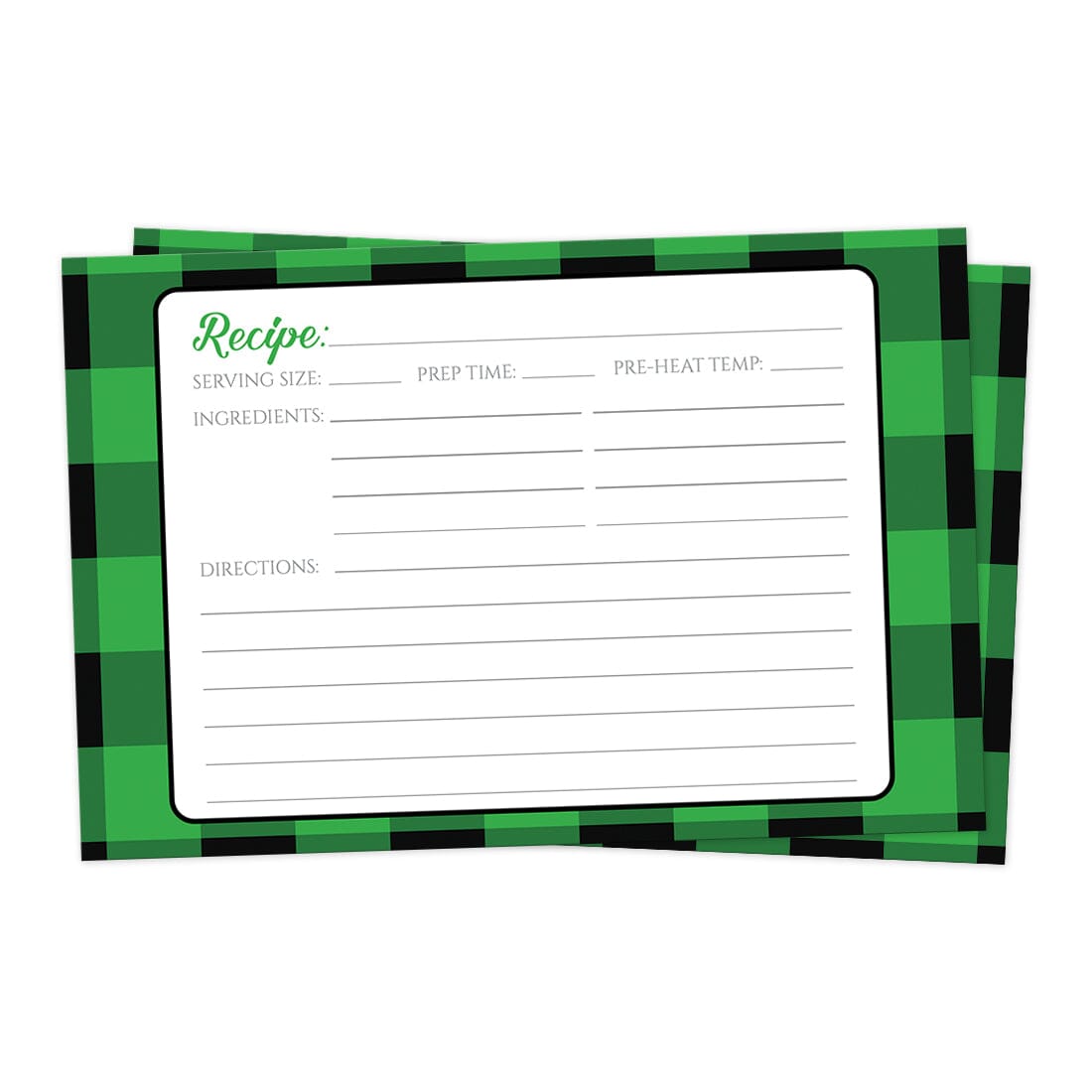 Front side of the Green and Black Buffalo Plaid Recipe Cards
