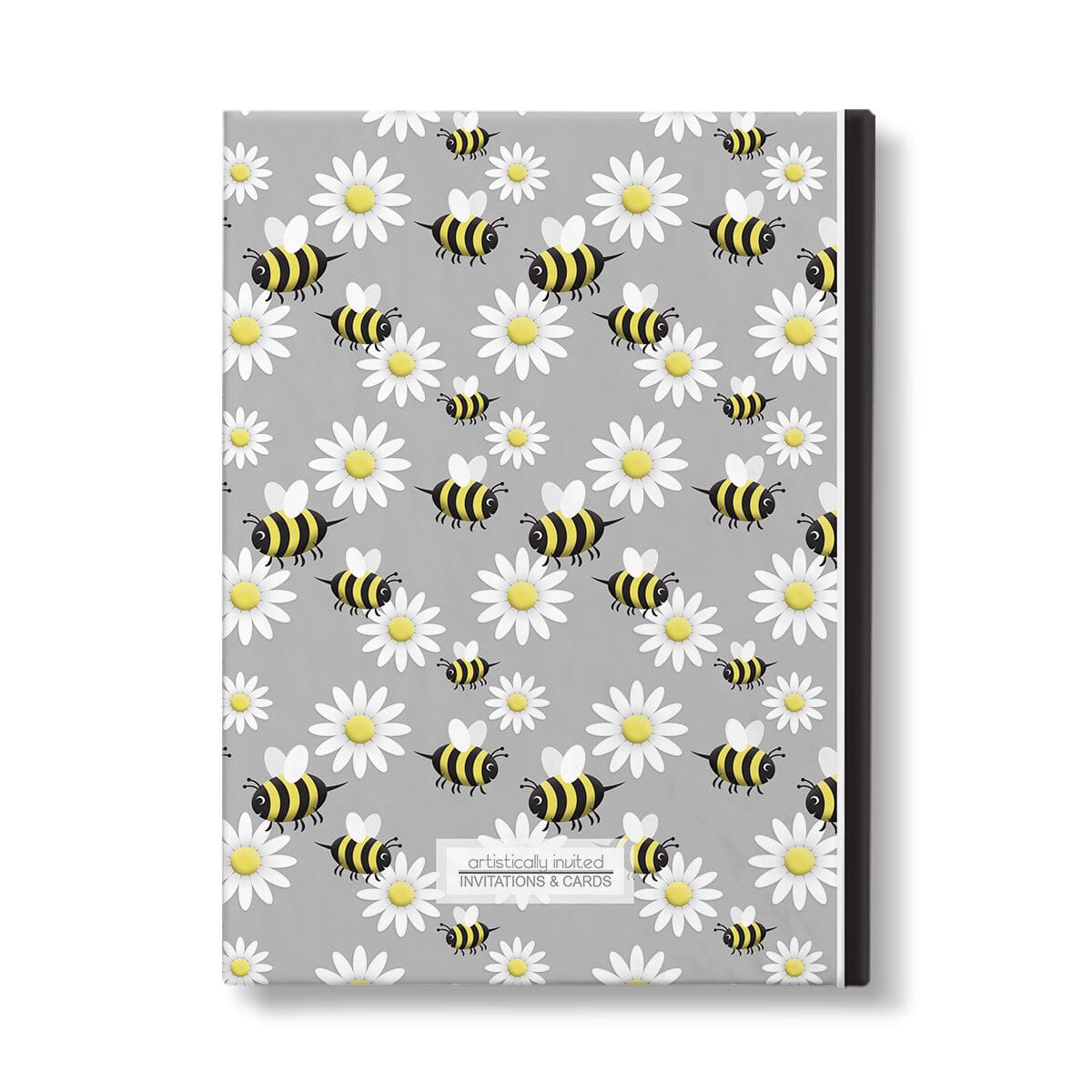 Personalized Happy Bee and Daisy Journal at Artistically Invited. Back side of the book.