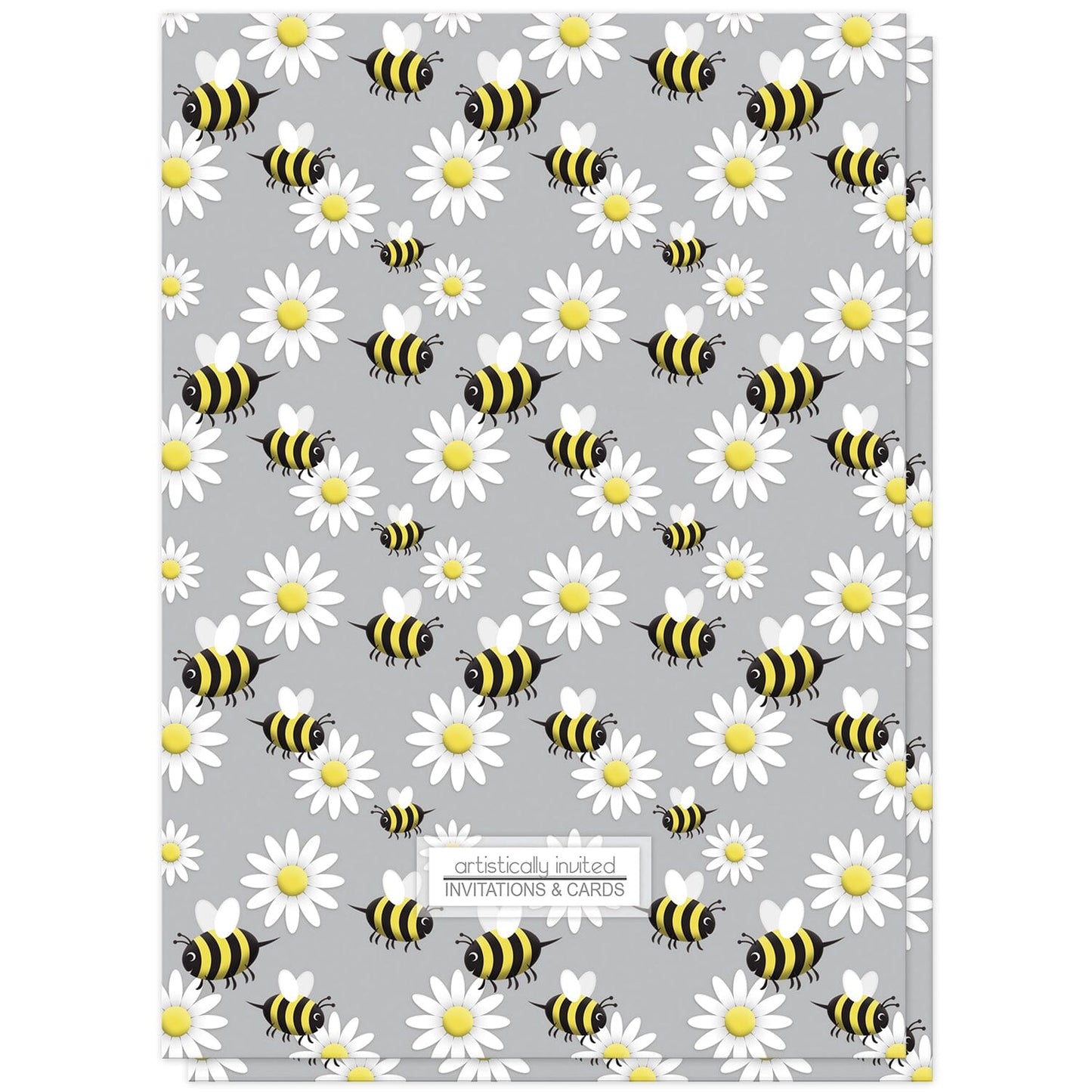 Happy Bee and Daisy Pattern Baby Shower Invitations (back side) at Artistically Invited.