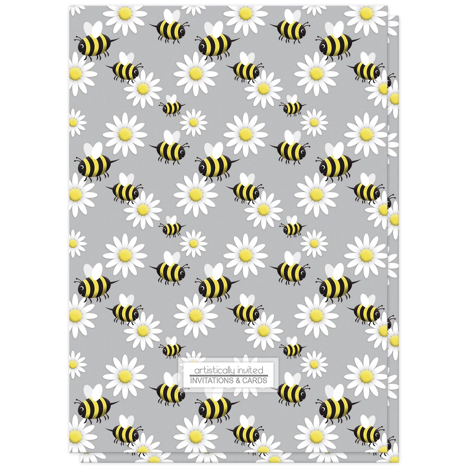 Happy Bee and Daisy Pattern Baby Shower Invitations (back side) at Artistically Invited.