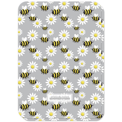 Happy Bee and Daisy Pattern Baby Shower Invitations (back side with rounded corners) at Artistically Invited.