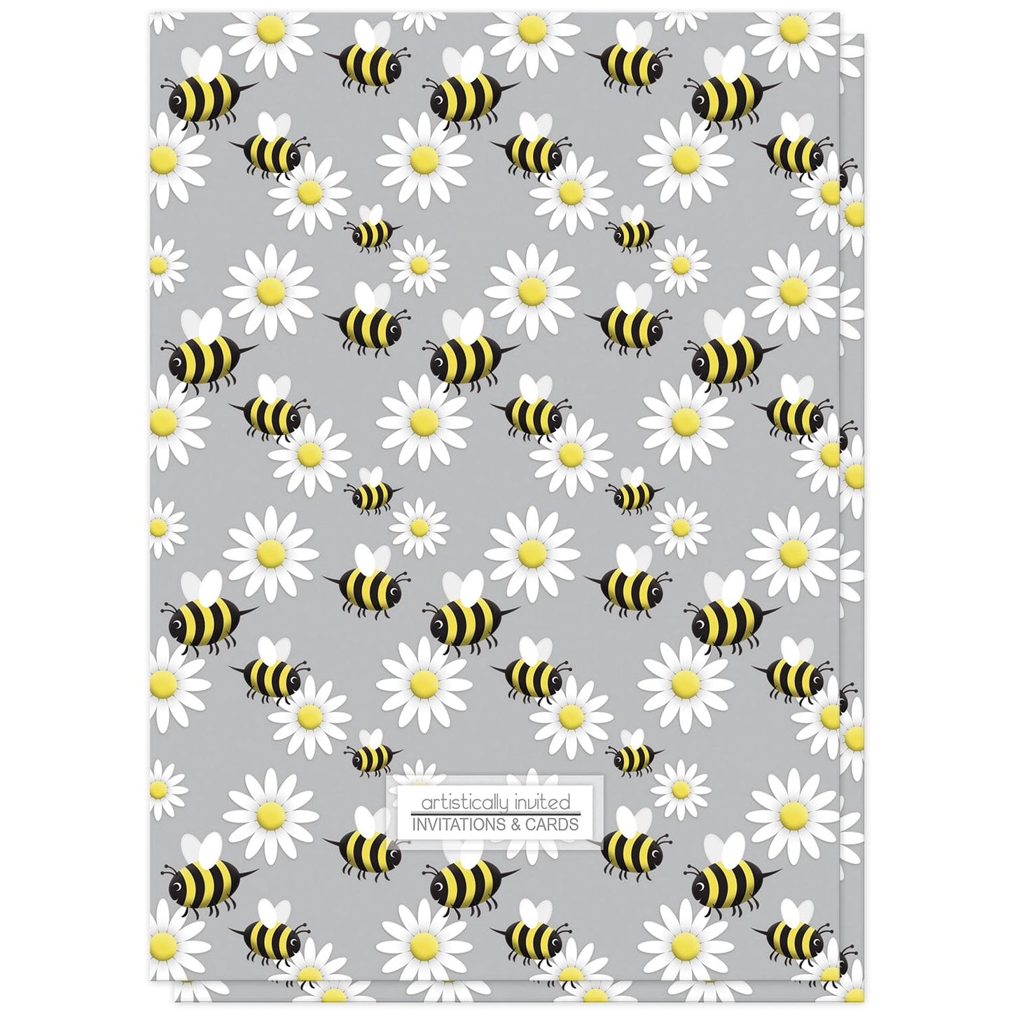 Happy Bee and Daisy Pattern Bridal Shower Invitations (back side) at Artistically Invited.