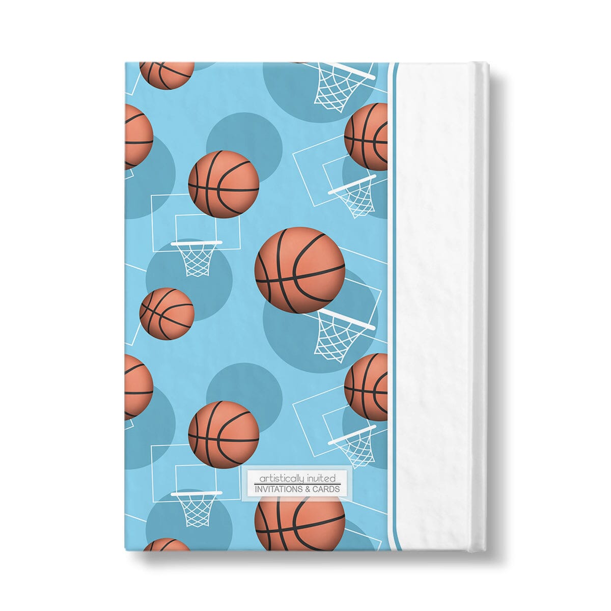 Personalized Light Blue Basketball Journal at Artistically Invited. Back side of the book.