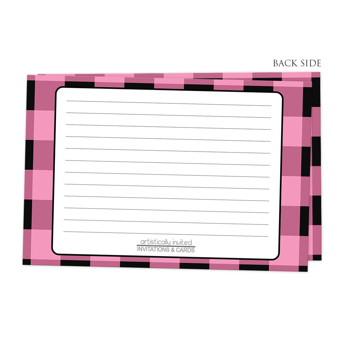 Back side of the Light Pink and Black Buffalo Plaid Recipe Cards