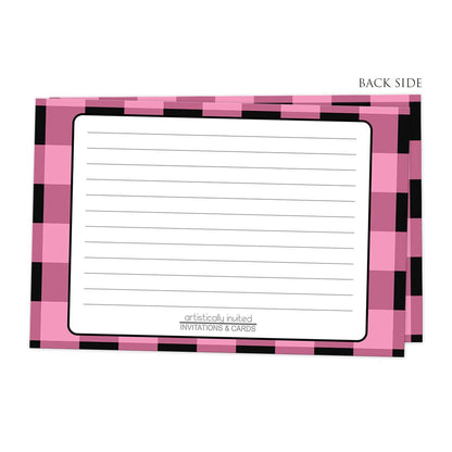 Back side of the Light Pink and Black Buffalo Plaid Recipe Cards