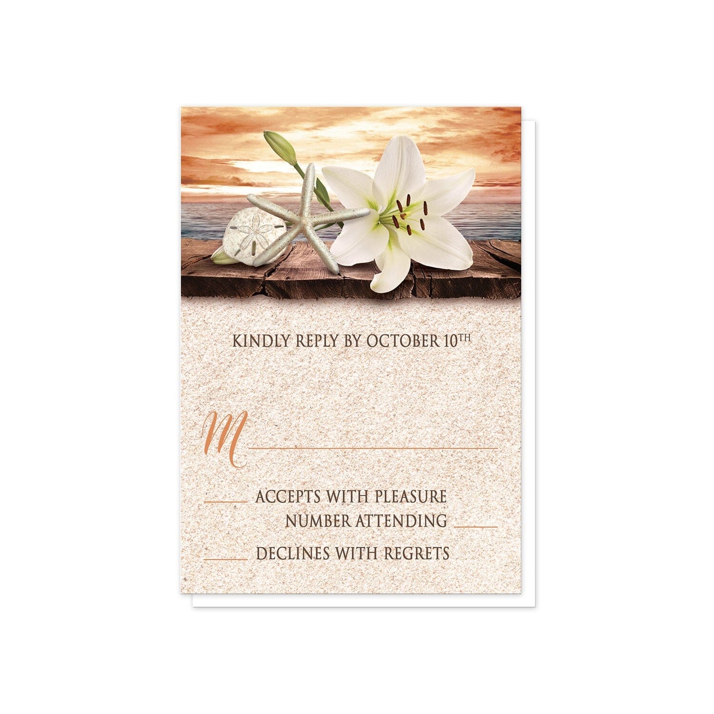 Lily Seashells and Sand Autumn Beach RSVP Cards at Artistically Invited.
