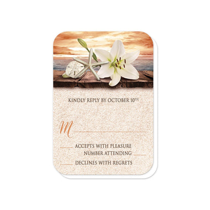 Lily Seashells and Sand Autumn Beach RSVP Cards (with rounded corners) at Artistically Invited.