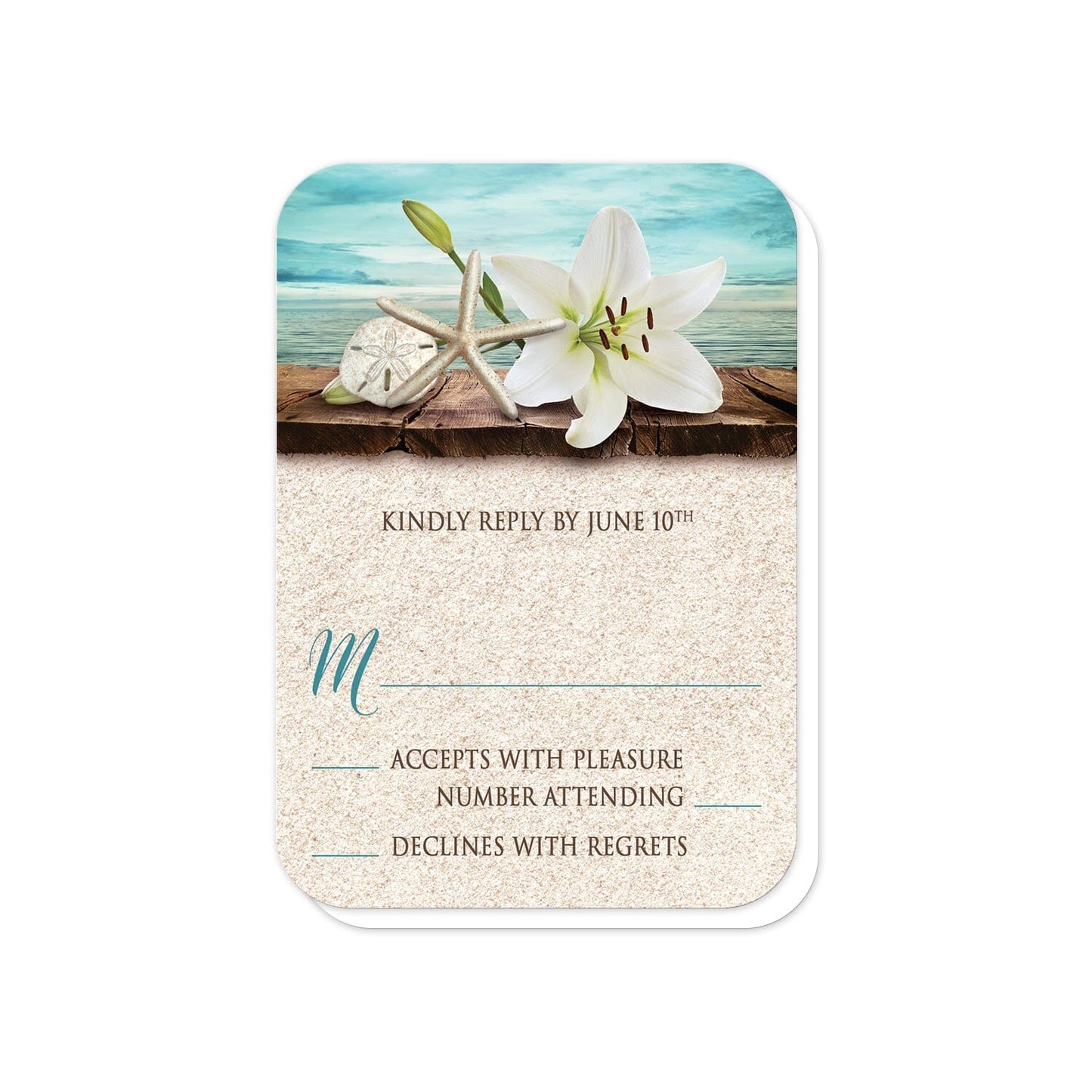 Lily Seashells and Sand Beach RSVP Cards (with rounded corners) at Artistically Invited.