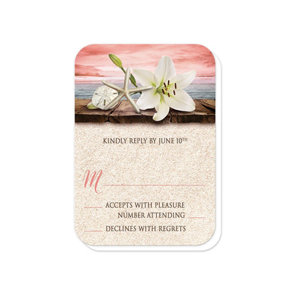 Lily Seashells and Sand Coral Beach RSVP Cards (with rounded corners) at Artistically Invited.
