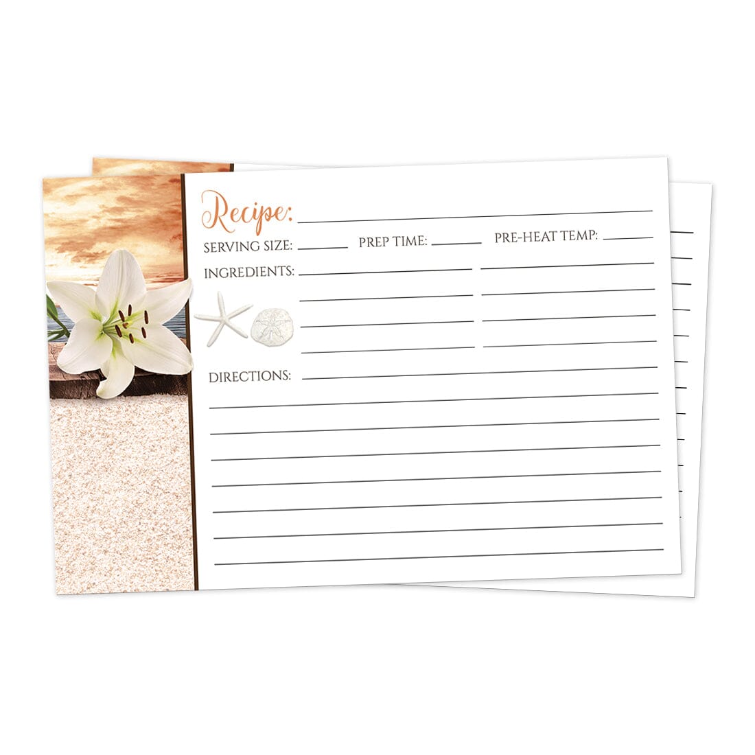 Front side of the Lily Seashells and Sand Autumn Beach Recipe Cards