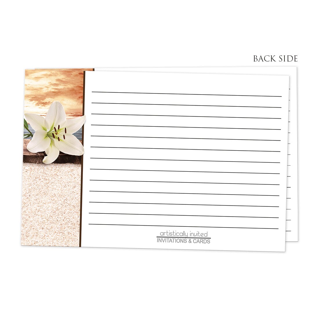Back side of the Lily Seashells and Sand Autumn Beach Recipe Cards