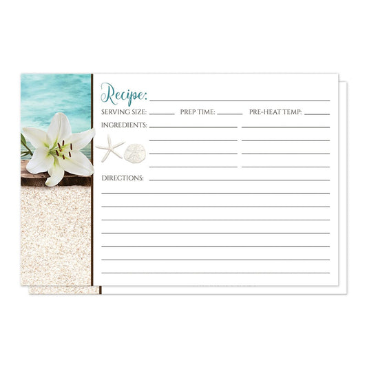 Front side of the Lily Seashells and Sand Beach Recipe Cards